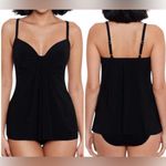 MiracleSuit  NWOT Rock Solid Marina Underwire Tankini Top Black Size 10 Draped Photo 1
