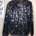 L&B Black & Silver Solid Sequins on a Solid Black Long Sleeve Top Size Small Photo 7