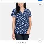 Hilary Radley  Blue & White V-Neck Blouse | Women’s Size Medium Photo 1