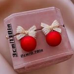 Gorgeous Holiday Bow with Red Shiny Ball Earrings Photo 2