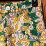 ZARA Green & Yellow Floral Abstract Print High Waist Stretch Cropped Pants XS Photo 9