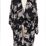 Spiritual Gangster Spiritual Ganster White, Grey and Black Floral Kimono Tie Robe / Swim Cover OS Photo 0