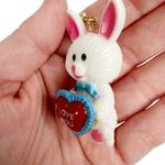 White Easter Bunny I Love You Dangle Pierced Earrings Photo 6