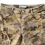 ZARA  Camo Jeans Skinny High Rise Distressed Size 40 / US 8 Green Ankle Raw Hem Photo 2