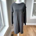Madewell Charcoal Gray Boatneck Button Shoulder Merino Wool Mini Dress Small Photo 2