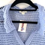 Ultra Pink Crochet Short Sleeve Cotton Cottagecore Blue Cardigan Sweater Medium Photo 2