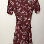 ASTR  The Label Maroon Floral Wrap Front Mini Dress Womens XS Fall Boho Ruched Photo 0