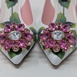 Dolce & Gabbana Jeweled Bellucci Floral Print Slingback Heels White and Pink 35 Photo 1