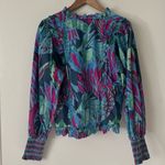 Love the Label L Blue and Pink Floral Ruffle Blouse Size L Photo 4