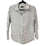 Quince  European Linen Long Sleeve Shirt Oatmeal Black Stripe Button Down Size S Photo 1