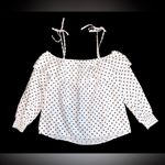 ZARA White & Black Polka Dotted Off The Shoulder Linen Blended Blouse Sz Sm NEW Photo 4