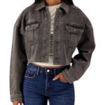 Micas  Cropped Denim Jacket – Black
Size XL - NWT Photo 0