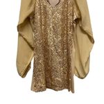 Badgley Mischka AMERICAN GLAMOUR  Large Chiffon Sequins Blouse Gold Top Lined Photo 2