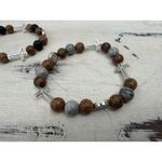 Men's Natural Stone Bracelet Set – Lava Rock, Wood Beads & Cross Charms 3 Pack Photo 4