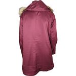 Denim & Co . Zip Front Twill Jacket Faux Fur Trimmed Hood Wine Medium NWOT Photo 7