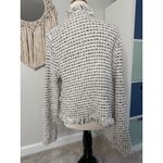 Chico's  Women's Cream Woven Tweed Drape Front Open Cardigan Sweater Fringe 2/L Photo 1