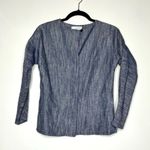 Loup Lila Blue Chambray Linen Blend Button Down Top XS Photo 2