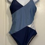 Swimsuit Tricolor Navy/White/Blue V Photo 1
