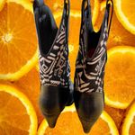 Western Aztec Cowboy‎ Ankle Boots Black White Heeled US Size 6 Booties Photo 3