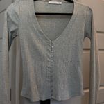 Lush Clothing Lush Button Up Ribbed Long Sleeve Top in Grey Photo 2