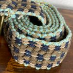 47 Woven Braided Aqua Tan Cream Belt ” End to End With Circle Metal Ring Buckle Photo 2