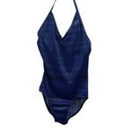 Jantzen Classics Blue Silver Sparkle Stripe V Neck Shelf Bra One Piece Swimsuit Photo 2