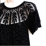 Lord & Taylor sparkly knit short sleeve scoop neck pullover sweater small Black Photo 1