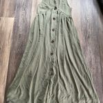 ASOS Empire Waist Sleeveless Button Up Collared Olive Green Maxi Dress Size 6 Photo 2