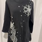 Quacker Factory  Black Beaded Snowflake Holiday Pullover Sweater Photo 1
