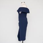 Betsy and Adam  Midi Off Shoulder Scuba Crepe Ruched Dress Photo 6