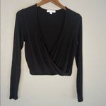 Spiritual Gangster  Ballet Ribbed Surplice Top Grey Black Long Sleeve Sweater Photo 2