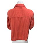 ZARA  Orange Linen Short Puff Sleeve Button Collar Blouse Shirt Crop Top Size L Photo 1
