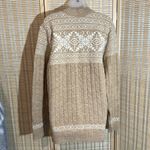 Vintage Tan White Snowflake Pattern Ribbed Braided Tight Knit Sweater Large Photo 8