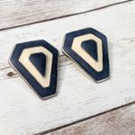 Vintage Clip On Earrings Cream & Navy Photo 3