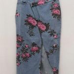 Boutique Floral Print Cropped Top Crisscross Waist Thigh-high Slit Jeans Skirt Size S/M Photo 0