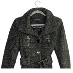 ZARA Wool Blend Long Sleeve Collard Belted ButtonUp Jacket Pockets M Grey Black Photo 2