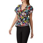 Nanette Lepore Nanette Lepore Shirt Womens 6 Black Multicolor Floral Boquet Wrap Top Photo 2