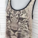Wet Seal Leopard Face Print Sheer High Low Tank Top Shirt Tan Brown Small Photo 4