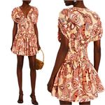ALC Frank A.L.C. Luna Smocked Printed Orange/Red Mini Dress Size 10 Photo 1