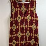 Vintage Size M Cardigan Sweater Vest Argyle Print Hand Embroidered Long Line Size M Photo 1