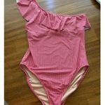 J Crew Ruffle One Shoulder Red White Gingham Full Coverage One Piece EUC Large Photo 0