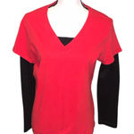 Danskin Now Red Organic Cotton V-Neck Women's Top With Base Layer Photo 0