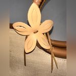 White House | Black Market  Tan‎ Handbag Basket Bag Crescent Basket Flower Appliqué Photo 6