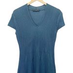 Peruvian Connection  Sweater Dress Fit Flare Ribbed Pima Cotton Blue Size Medium Photo 6