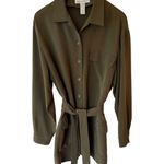 Jones New York Long Sleeve Belted Button Up Shirt Dress Green Women's Size 12 Photo 0