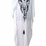 New Moroccan Embroidered Kaftan Dress Swim Coverup One Size S M L XL Women NWT White Photo 0