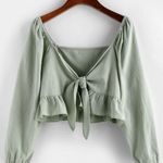 Zaful Flounce Tie Front Crop Blouse Photo 0