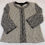 St. John  Knit Jacket Size 14 Black Ivory Zip Front Made USA Tweed Blazer Womens Photo 0