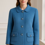 Kasper Coat Women 12 Blue Textured Collared Button Front Jacket Preppy Career Photo 0
