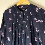 Madewell  Tunic Blouse Blue-Black  Background & Purple Floral Print Size Small Photo 2